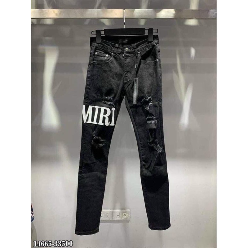 SALE Quần jean côn đen Amiri rách xước chữ da hot trend - HÀNG MỚI VỀ