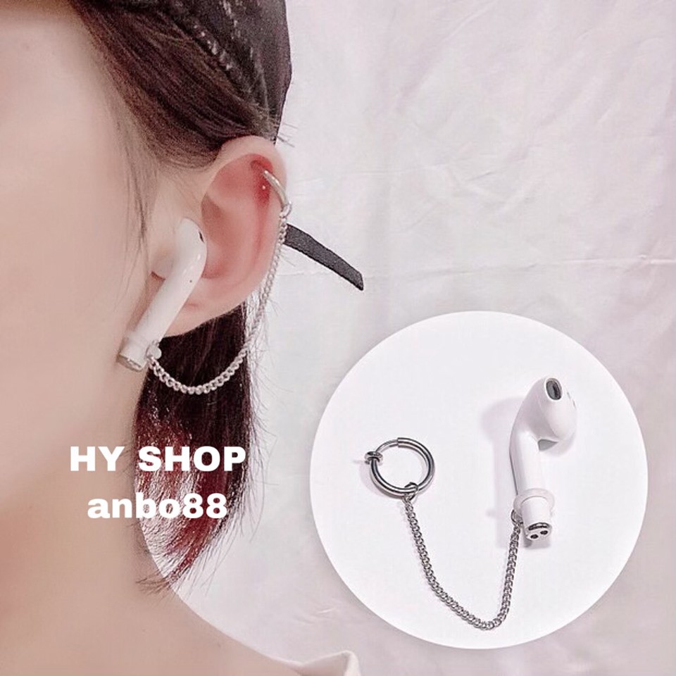 Khuyên tai và kẹp tai titan không cần xỏ lỗ vòng xích giữ Airpods không rơi không dị ứng không gỉ UNISEX