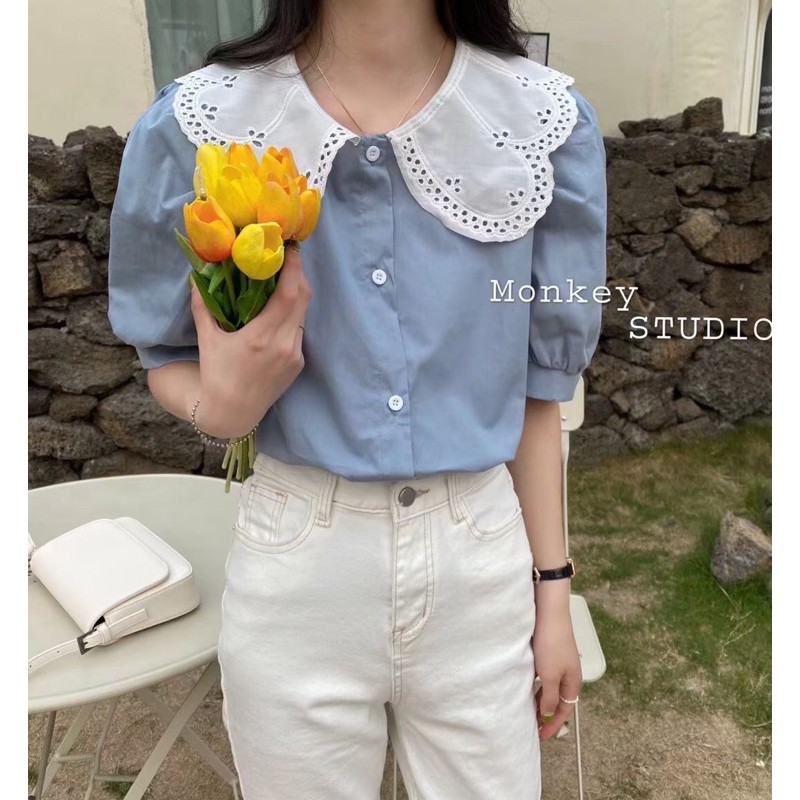 Áo kiểu cổ phối ren