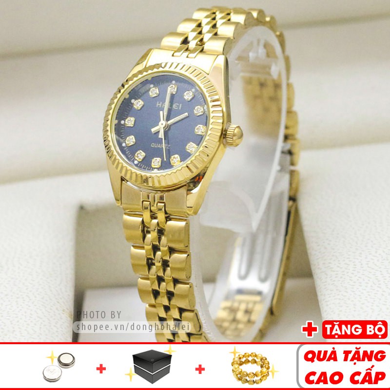 Đồng hồ nữ Halei 9999 Gold chính hãng thời trang dây vàng quyến rũ HAL01 - Đồng Hồ Halei