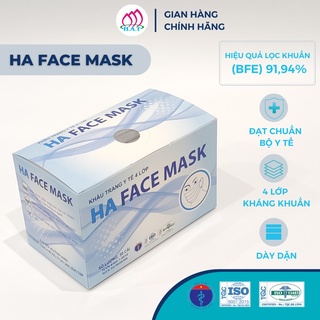 HA FACE MASK Khẩu Trang Y Tế 4 Lớp (Màu Xám có lớp Than Hoạt Tính - Hộp 50 Cái)