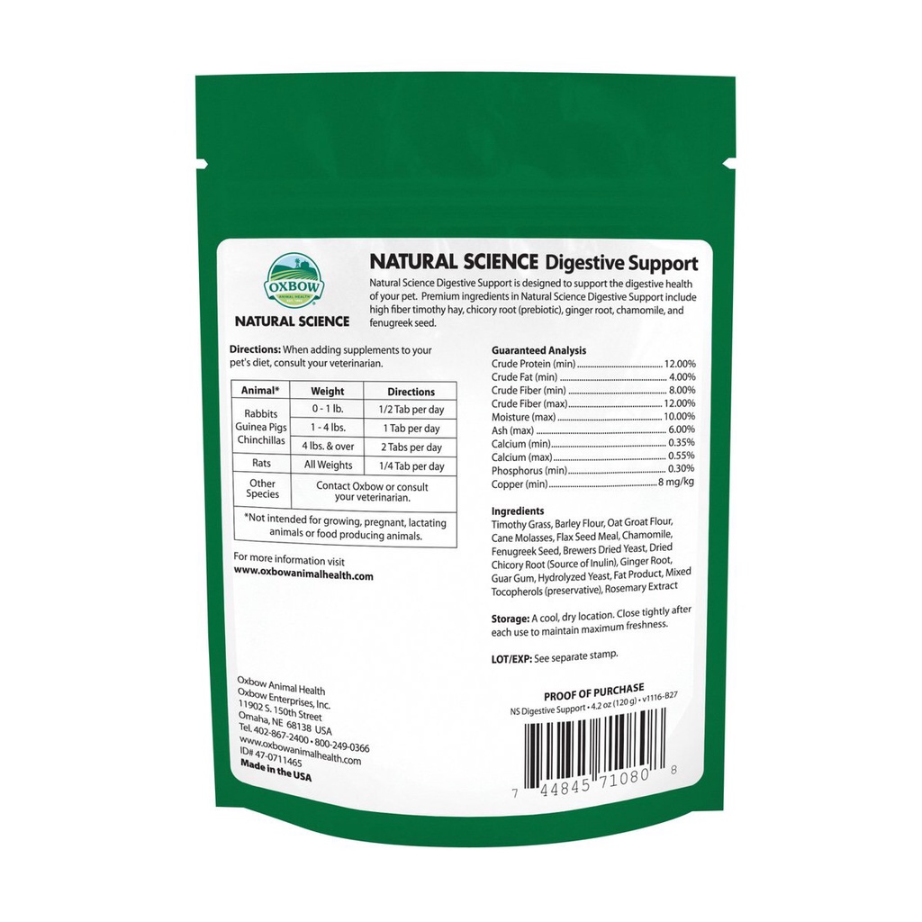 DIGESTIVE SUPPORT OXBOW Túi Nguyên  FREE SHIP  Bánh Cỏ Mài Răng Thức Ăn Cho Thỏ, Bọ, Hamster, Chinchillas .