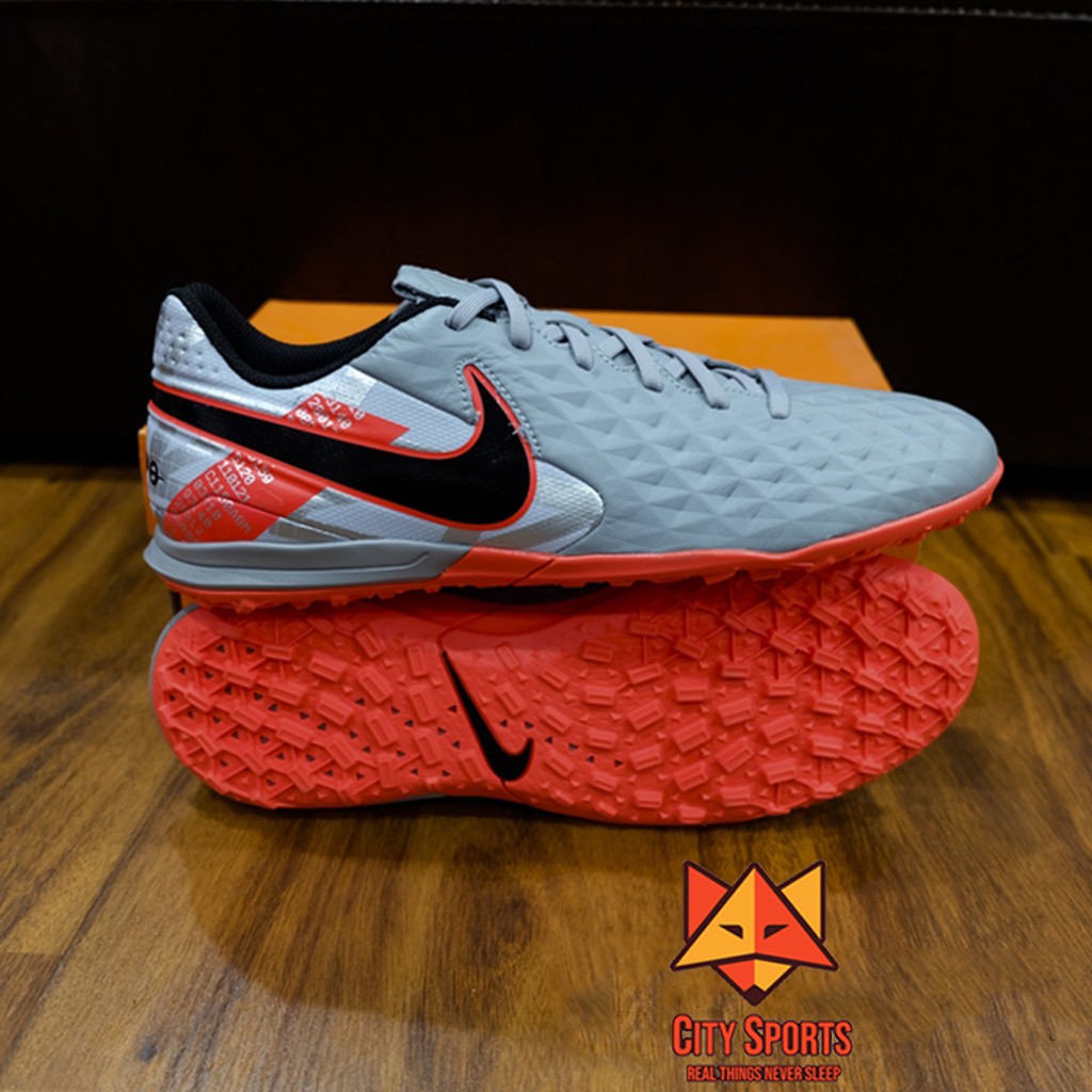 Giày đá bóng sân cỏ nhân tạo Nike Tiempo Legend VIII Academy TF – Grey/Laser Crimson/Black AT6100 906