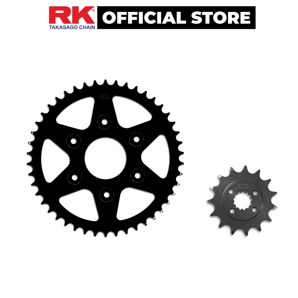 Nhông Dĩa RK Takasago chain cho xe phân khối lớn KTM Duke 390, chất liệu: Thép mạ màu đen, độ dày Nhông Dĩa: 520