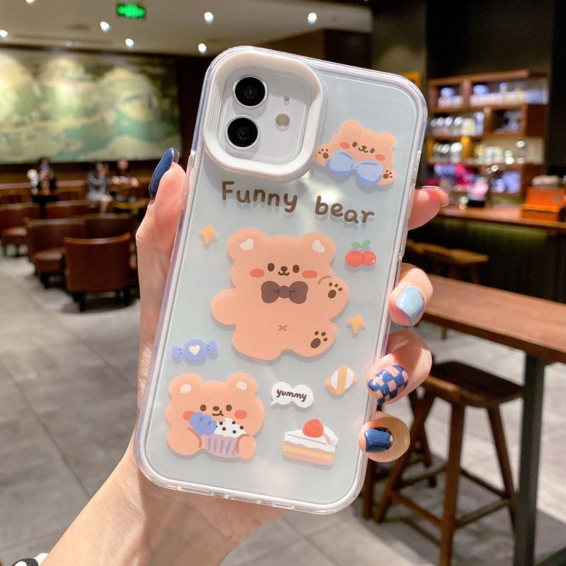 Ốp Điện Thoại Mềm Chống Sốc In Hình Gấu 3 Trong 1 Cho iPhone 13 12 11 Pro Promax 7 8 Plus X XR XSMax SE
