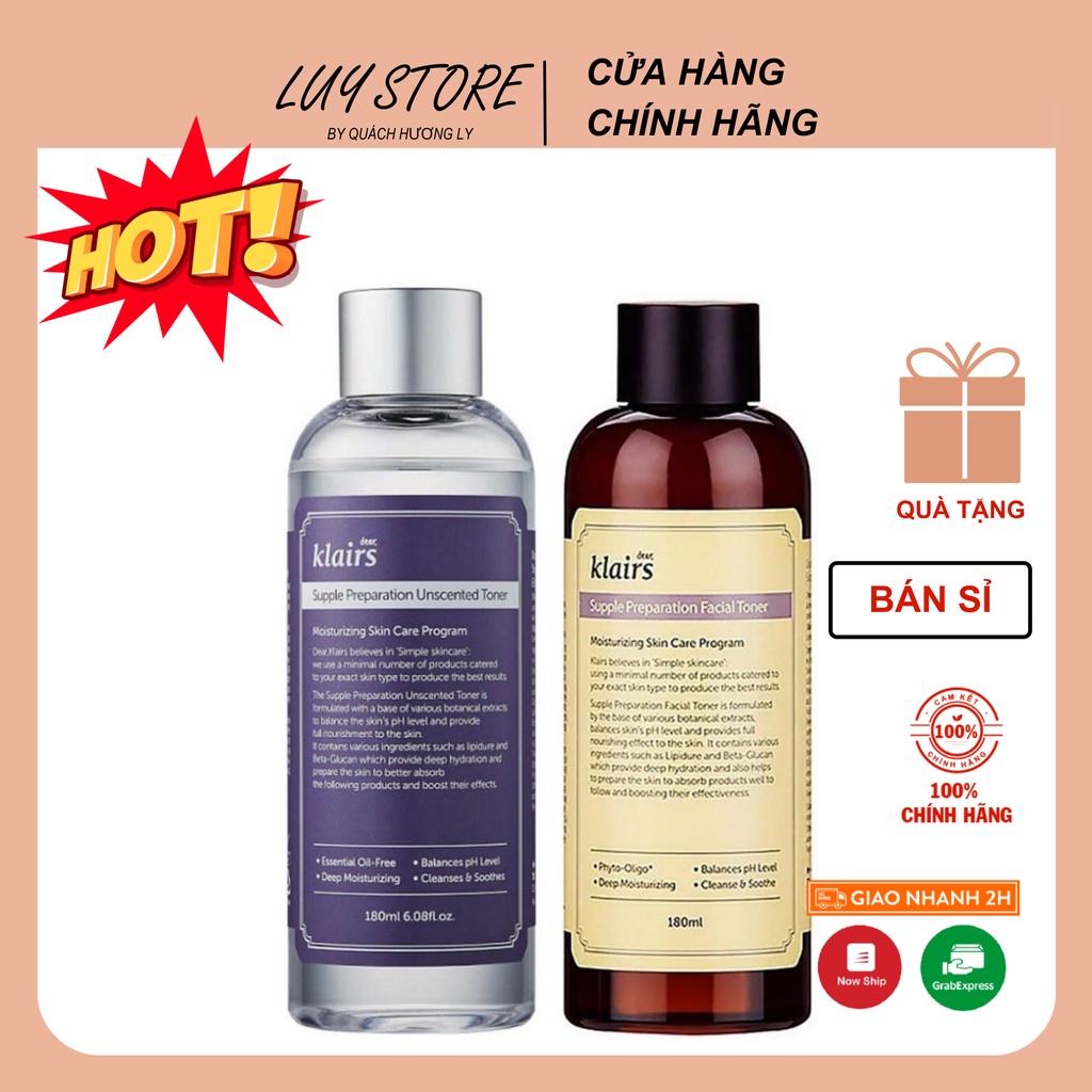 Nước Hoa Hồng Toner Klairs Supple Preparation 180ml Không mùi - Có mùi dưỡng ẩm mềm da Freeship extral Chính Hãng LUY 01