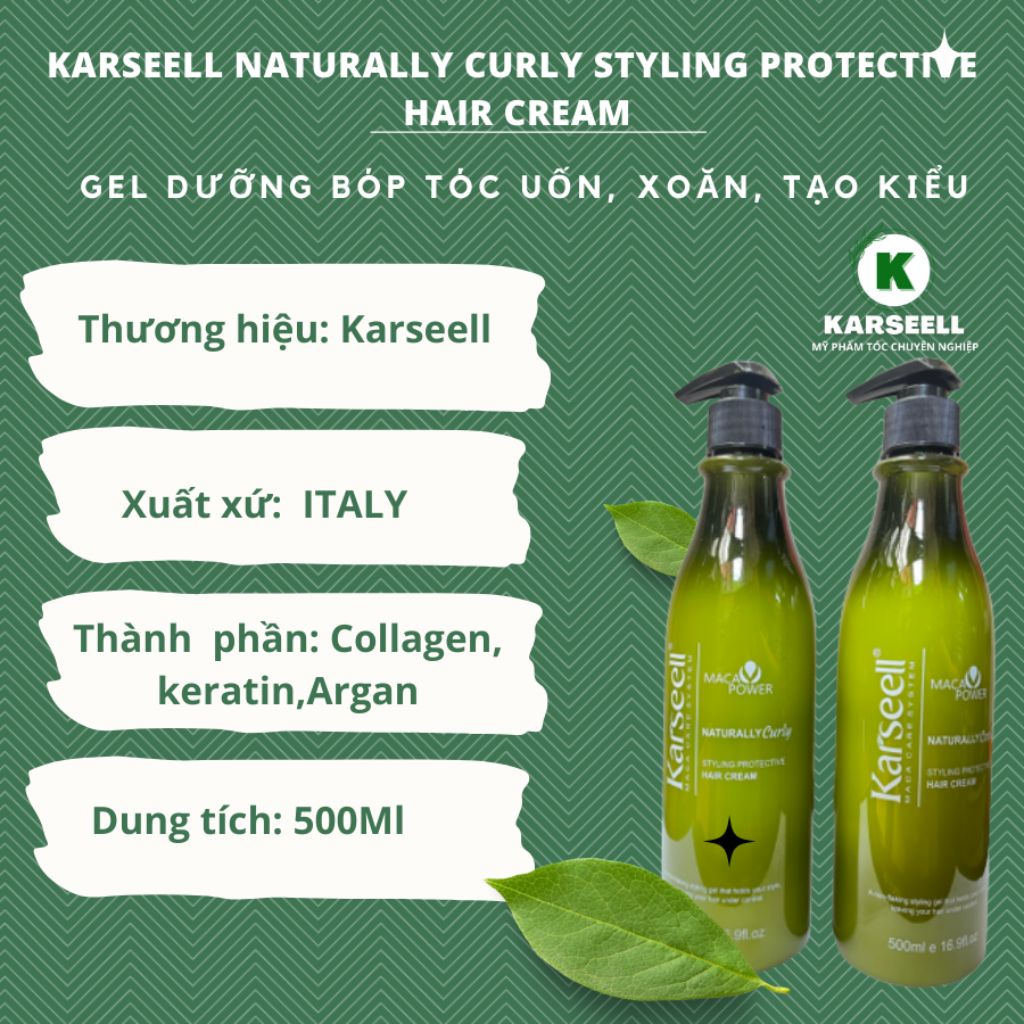Kem tạo kiểu giữ nếp tóc uốn xoăn sóng xoăn siêu dưỡng ẩm gel bóp tóc uốn xoăn bóng mượt chống rối Karseell Macca 500ml