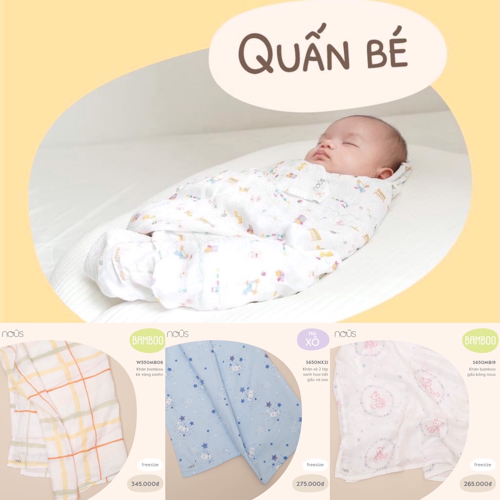 [CHÍNH HÃNG] Khăn xô đa năng cotton &amp; sợi tre bamboo kích thước 1m2x1m2 Nous