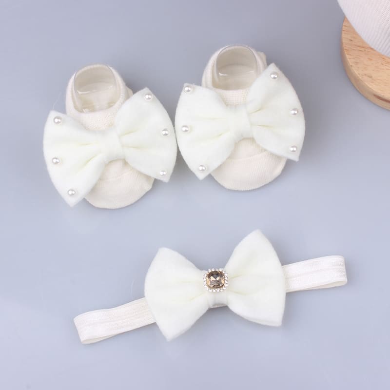 Set đôi vớ và băng đô đính nơ xinh xắn dành cho bé gái