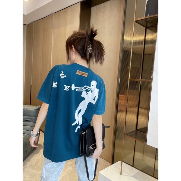 Áo len nữ dáng rộng tay ngắn thương hiệu Louis Vuitton LV cao cấp