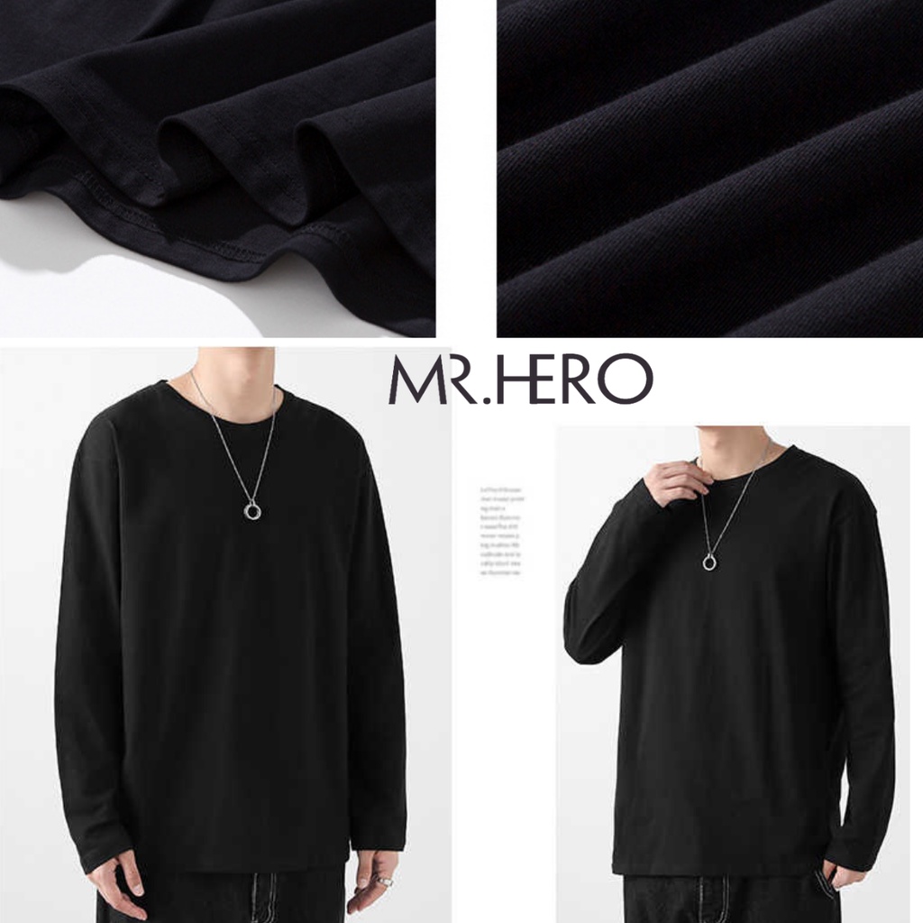 Áo nỉ thun dài tay unisex cổ tròn form rộng chất borip thoải mái khi mặc MrHero 2 màu đen trắng AN06 ,