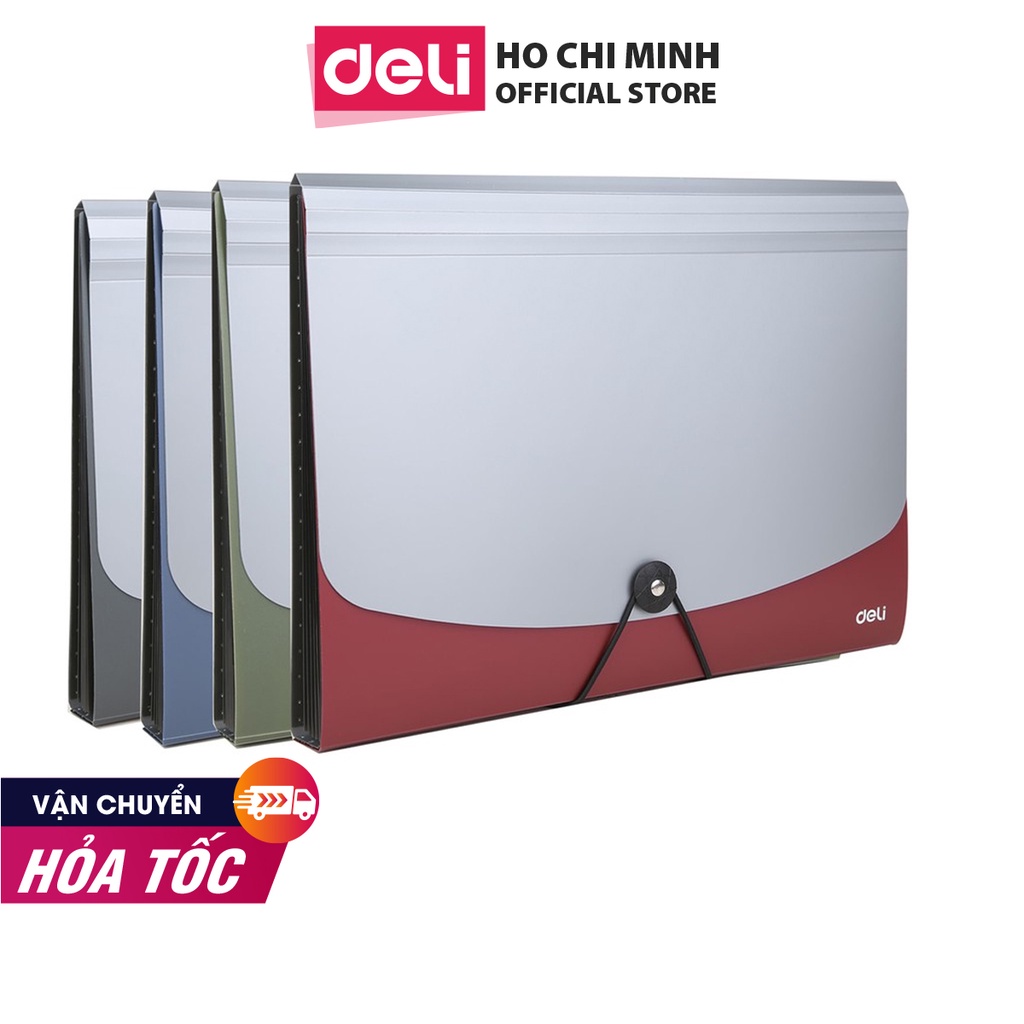 Cặp tài liệu A4 7 ngăn Deli - Xanh dương, Xanh lá, Đỏ, Đen - 1 cái E38151