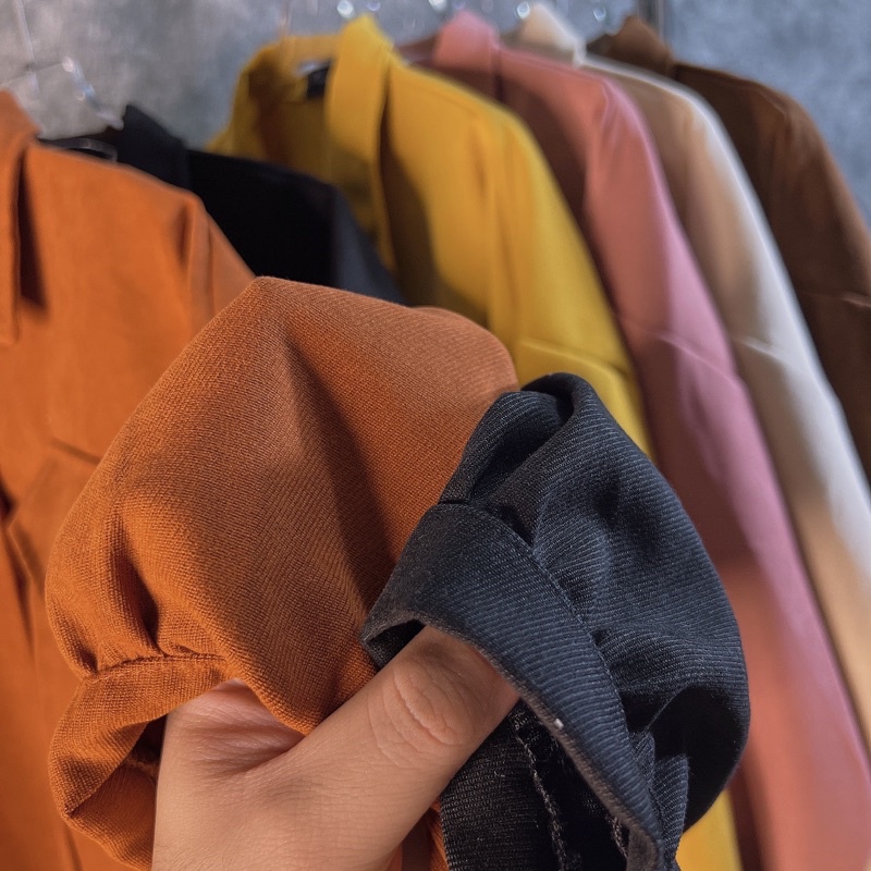 Áo Sơ Mi Nữ Vạt Bầu Trơn Tay Bồng Cánh Dơi_Vải Bố Nhung Gân QC Loại 1 May Kỹ Sắc Sảo_Vải Nhập Sịn Không Xù Bao Giặt Máy