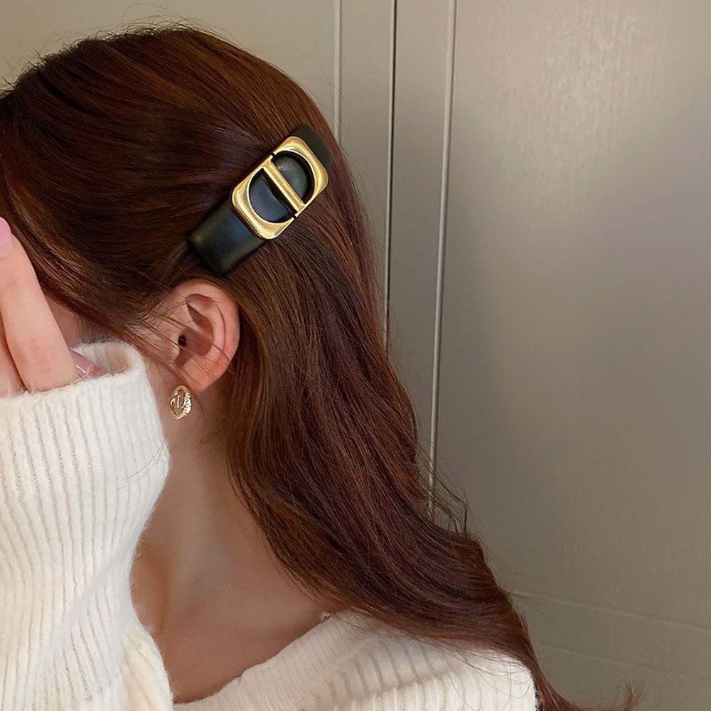 Kẹp Tóc Bằng Xốp Và Da Hình Vuông Phong Cách Hàn Quốc WMES15H