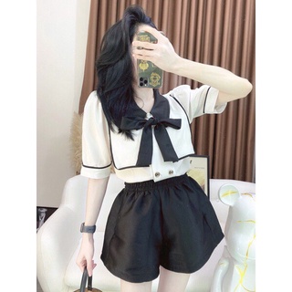 Áo sơ mi cổ nơ viền tiểu thư mã 08