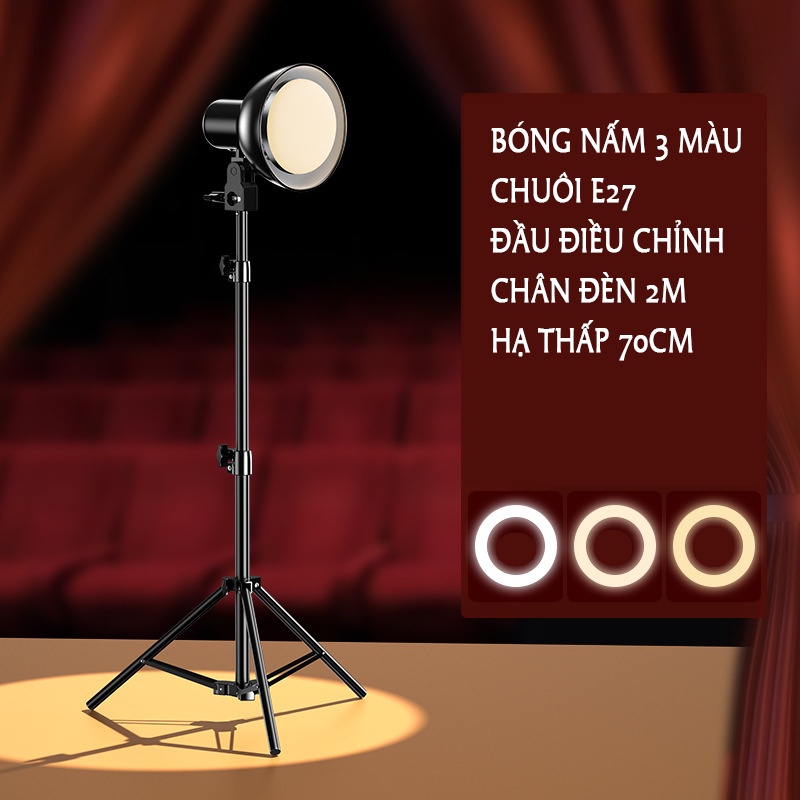 Bộ kit chụp ảnh sản phẩm studio, review đồ ăn chuôi đèn chụp tròn chân 2 mét kèm bóng nấm chỉnh màu