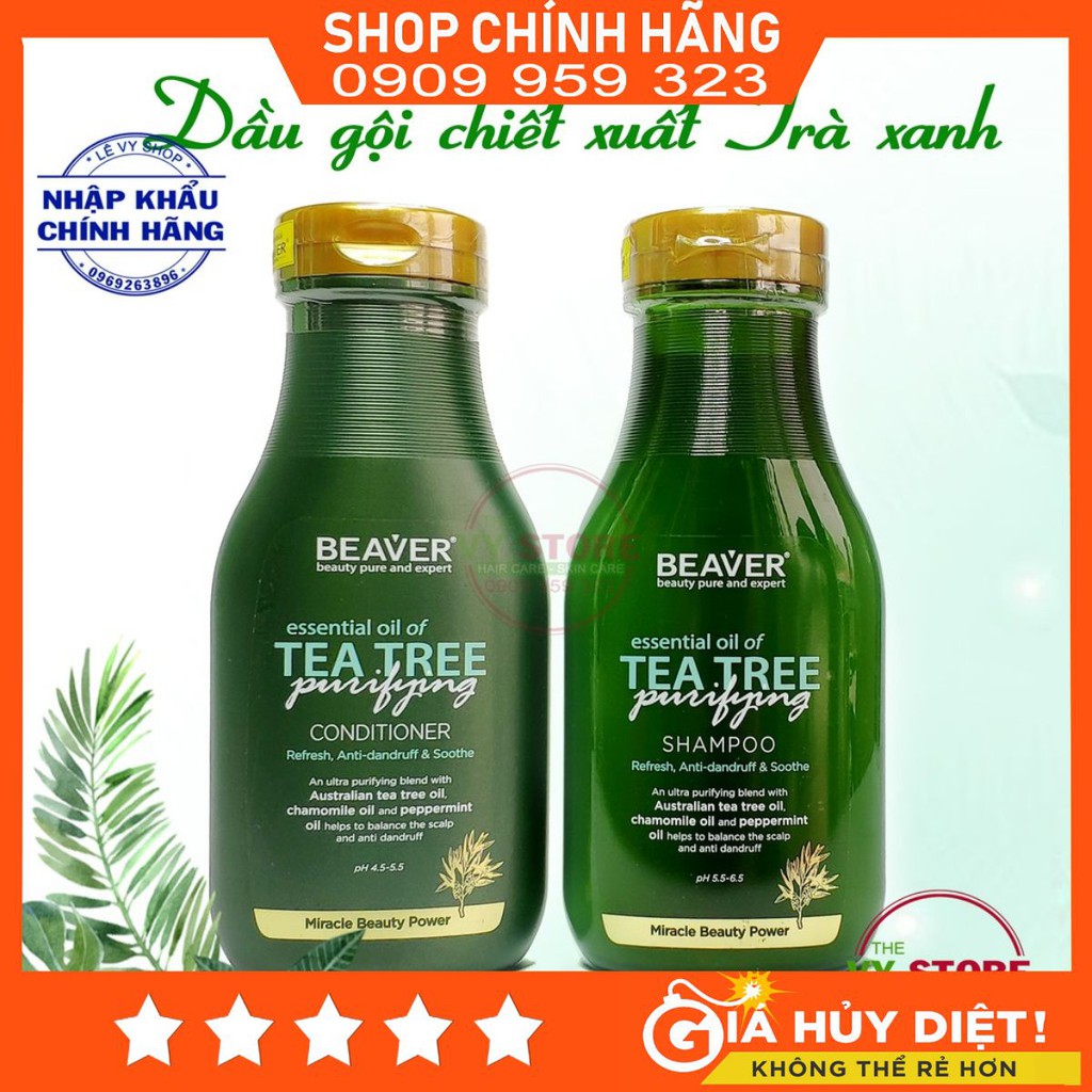 Chính hãng USA - Cặp Dầu Gội TEA.TREE BEAVER Chiết Xuất Trà Xanh Chống Rụng và Kích Thích Mọc Tóc