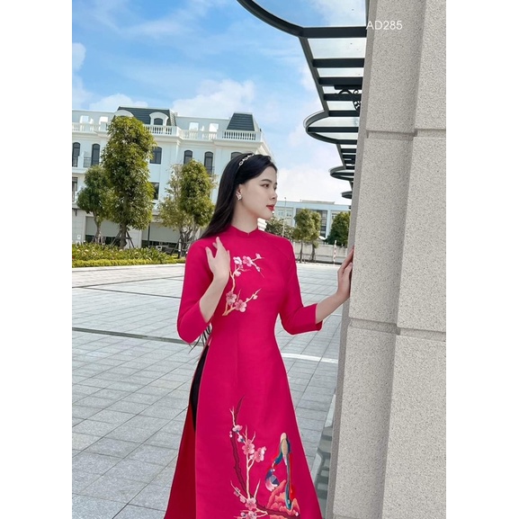 Áo dài tafta hồng form đứng dáng
