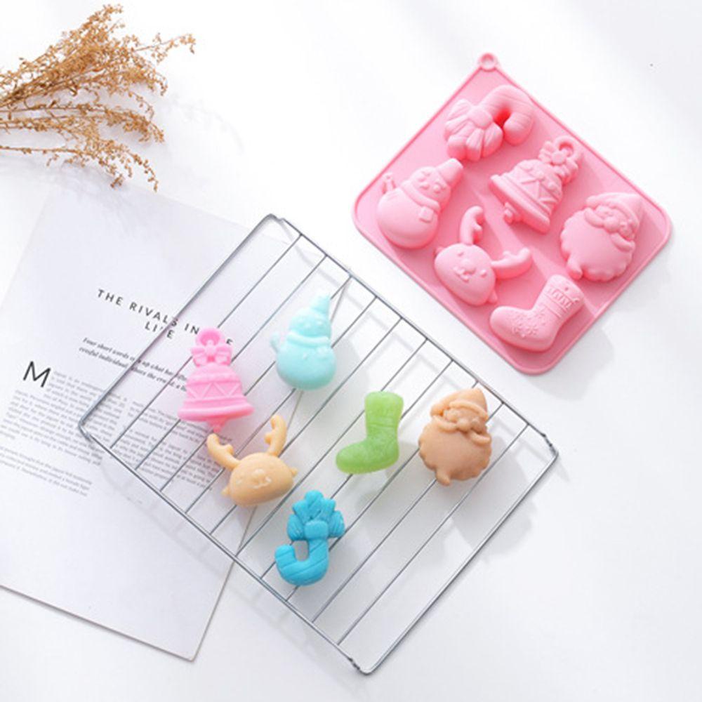 Khuôn Silicone Làm Bánh &amp; Xà Phòng 6 Ngăn Hình Người Tuyết &amp; Chuông