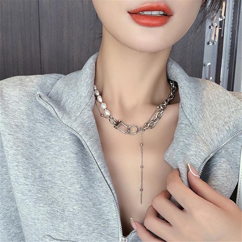Vòng cổ choker đính ngọc trai nhân tạo phong cách hiphop cá tính thời trang cho nữYanqueens Quà tặng trang sức