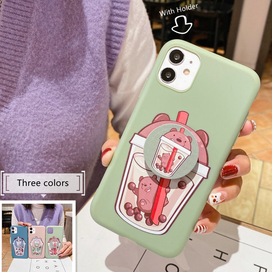 Ốp lưng Redmi Note 9 9s 8 7 6A 5 4 4x Pro Plus OPPO A83 A71 Realme C11 C15 C12 Matte Milk Tea Cup Cute Bear Soft Case Cover with Stand /HSNZ