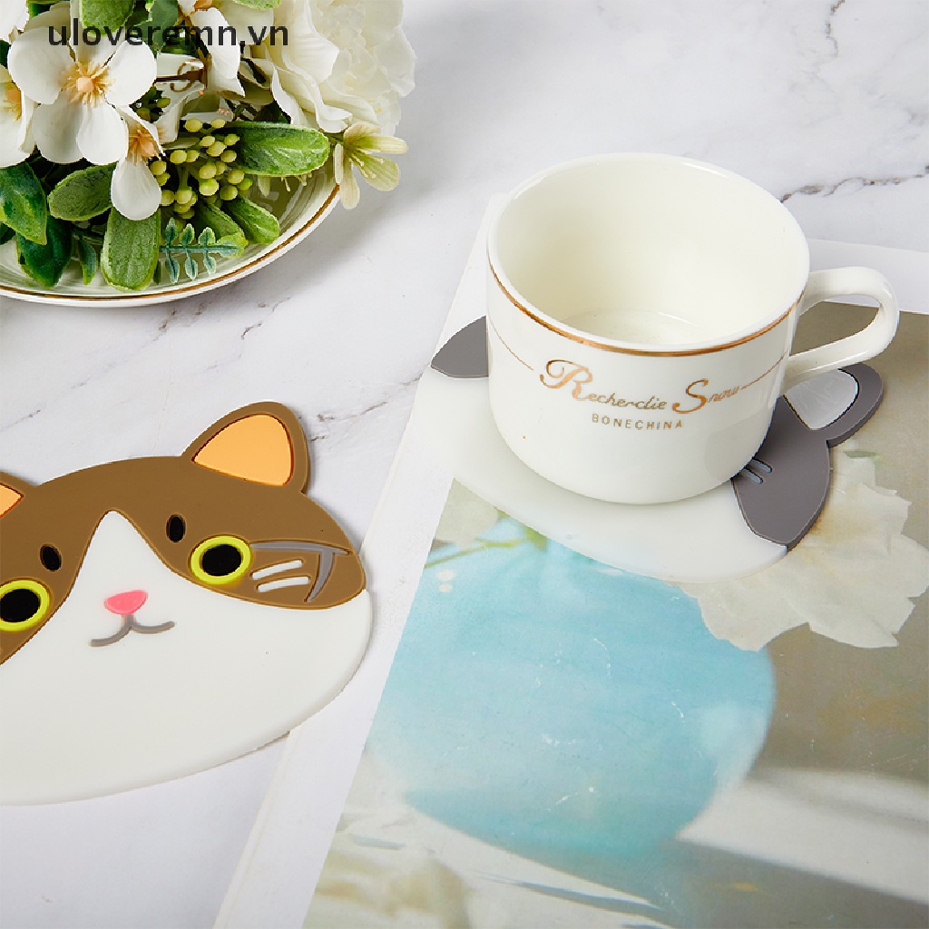 Uloveremn Miếng Lót Cốc Trà Cà Phê Cách Nhiệt Chống Trượt Hình Mèo Hoạt Hình Bằng Silicone Dành Cho Nhà Bếp