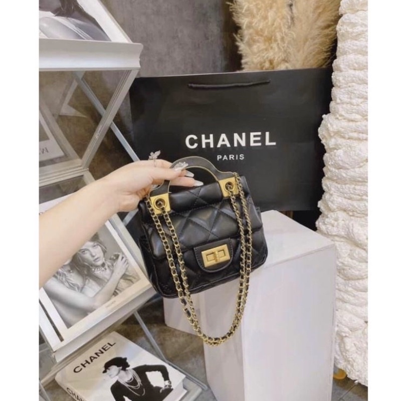 Túi Vân Ô trám khoá xoay có quai cầm chất da mềm zize 15 chuẩn đẹp