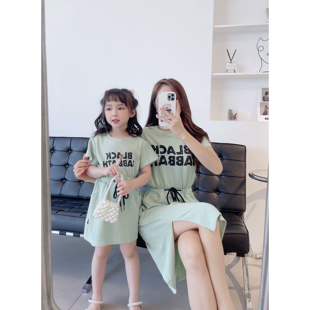 Áo Thun Tay Ngắn In Chữ Phối Dây Rút Phong Cách Hàn Quốc Thời Trang Mùa Hè Cho Gia Đình