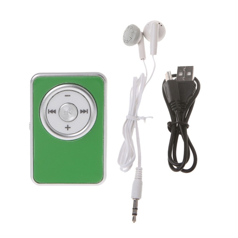 Máy nghe nhạc MP3 có kẹp mini hỗ trợ thẻ nhớ TF và SD có tai nghe và cáp USB