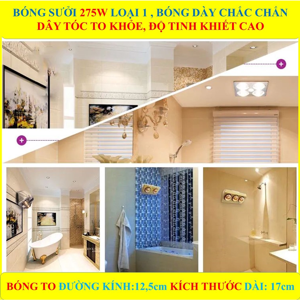 Bóng đèn sưởi nhà tắm Nikkon E27 - 275W cao cấp +  BÓNG LOẠI 1 ĐỘ TINH KHIẾT CAO BÓNG DÀY CHẮC CHẮN AN TOÀN