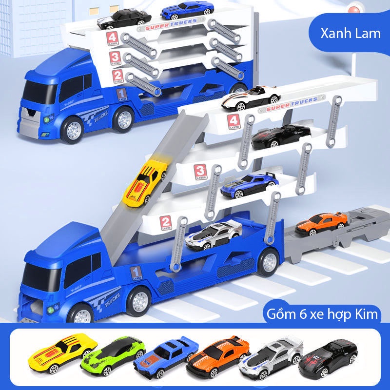 (Hàng Sẳn TP.HCM Giao ngay) Bộ Đồ Chơi Xe Ô Tô (Gồm 1 Xe Tải Container 4 tầng Và 6 Chiếc Xe Ô Tô Nhỏ)