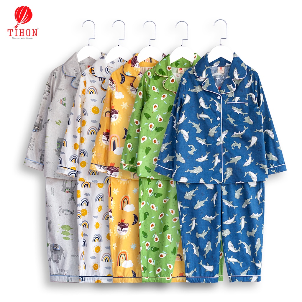 Bộ pijama trẻ em TIHON dài tay họa tiết bắt mắt phối viền trắng SET0750269