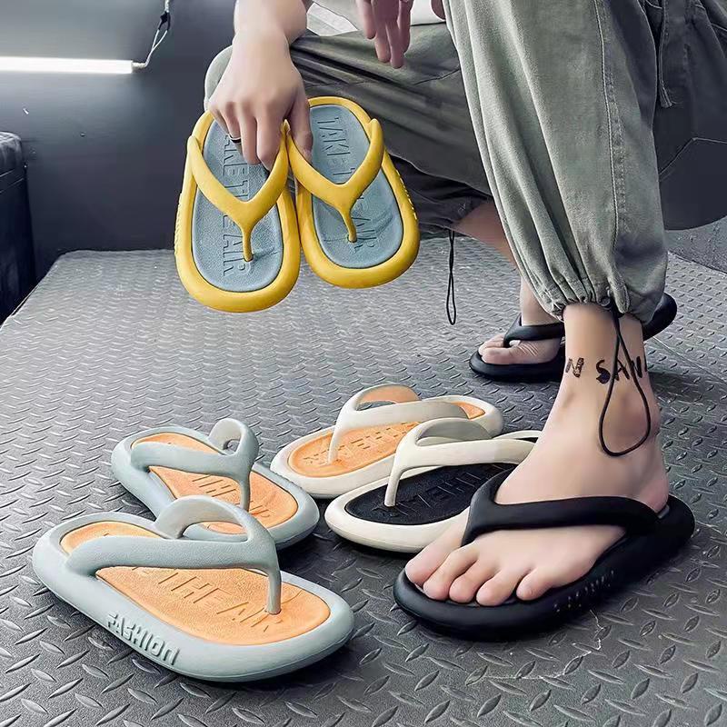 Dép Xỏ Ngón Bánh Mì Nữ Chữ In Dưới Đế, Bằng Cao Su Mềm Dáng Thể Thao Đi Biển Học Chơi Làm Phong Cách Hàn Quốc Năng Động