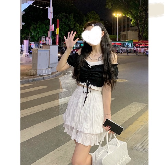 Xiaozhainv  Áo Croptop Trễ Vai Tay Ngắn Thời Trang Mùa Hè Cho Nữ