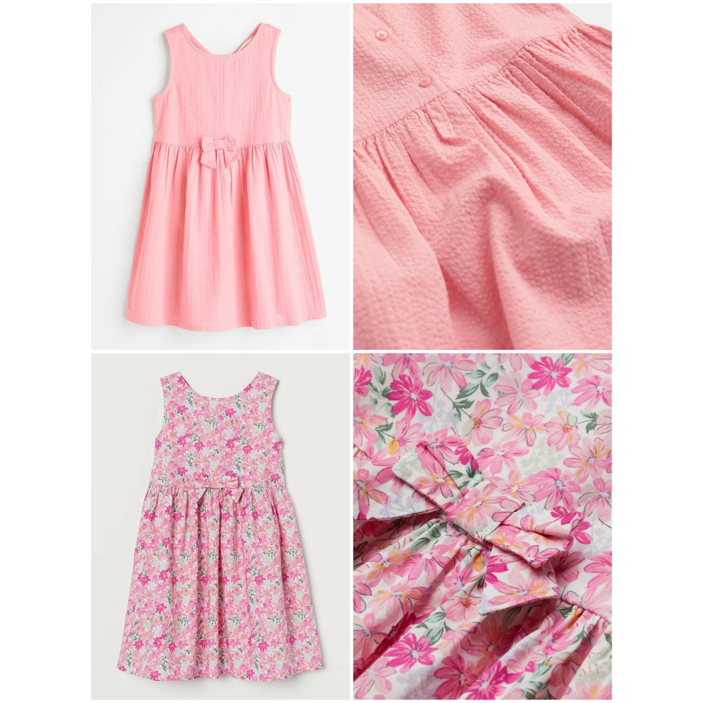 Váy xòe sát nách nơ hoa hồng hM H&M ko co giãn_hàng chính hãng authentic