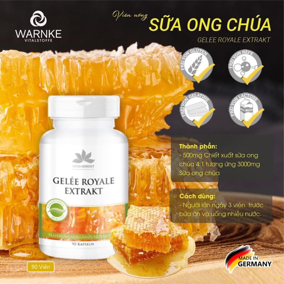 [Hỏa Tốc HCM] Sữa ong chúa, Chống Oxy hoá, giảm các nguy cơ tim mạch &amp; ngăn ngừa lão hoá da - WARNKE GELÉE ROYALE EXTRAK