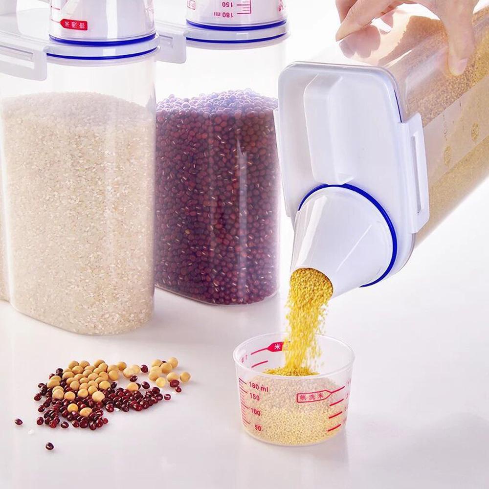 SJJL Hộp Đựng Gạo/Ngũ Cốc Chống Ẩm Trong Suốt Có Nắp Đậy Nhiều Màu Sắc Dùng Trong Nhà Bếp