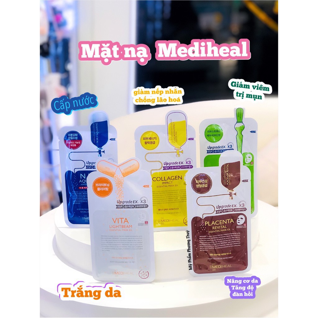 Mặt Nạ Dưỡng Da 5 Màu Mediheal (Teatree/Placenta/Vita/Collagen/Aquaring Cấp Nước Phiên Bản 3 Bước)