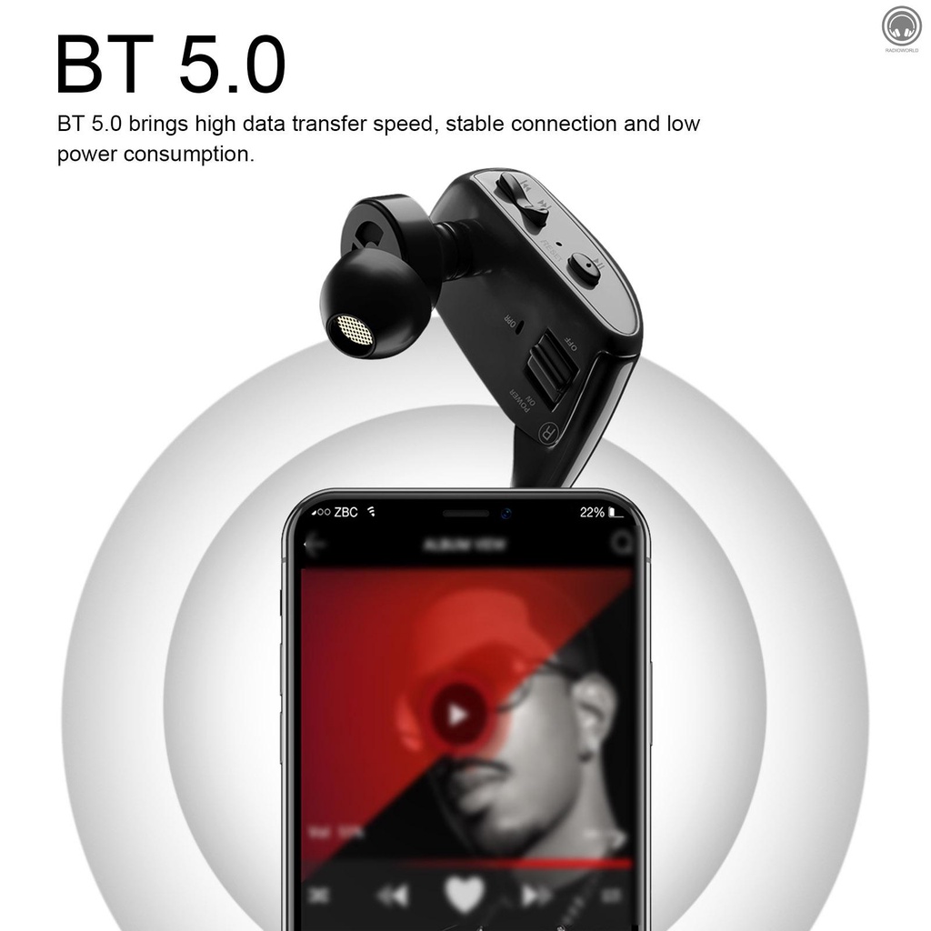 Tai Nghe Bluetooth 5.0 Không Dây 8gb Mp3 Chống Nước Ipx5 Tích Hợp Mic Cho Điện Thoại