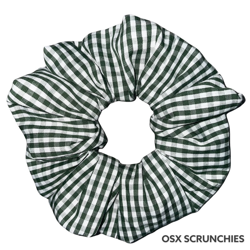 Dây cột tóc Scrunchie vải caro xanh lá cây