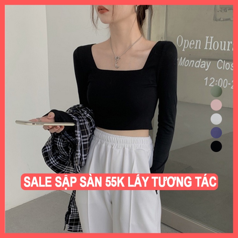 Áo thun croptop nữ cổ vuông tay dài ôm body 100% Cotton, áo croptop dài tay nữ cổ vuông nhiều màu-ACTDT01 | WebRaoVat - webraovat.net.vn