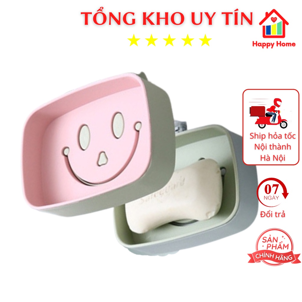 Khay kệ đựng xà bông, xà phòng hình mặt cười dễ thương 2 lớp dán tường Happy Home