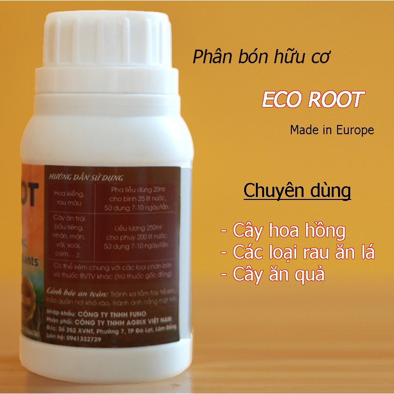 Phân bón hữu cơ eco root cho hoa hồng, hoa lan, rau ăn lá, cây ăn trái dung tích 100ml nhập khẩu nguyên liệu Châu Âu