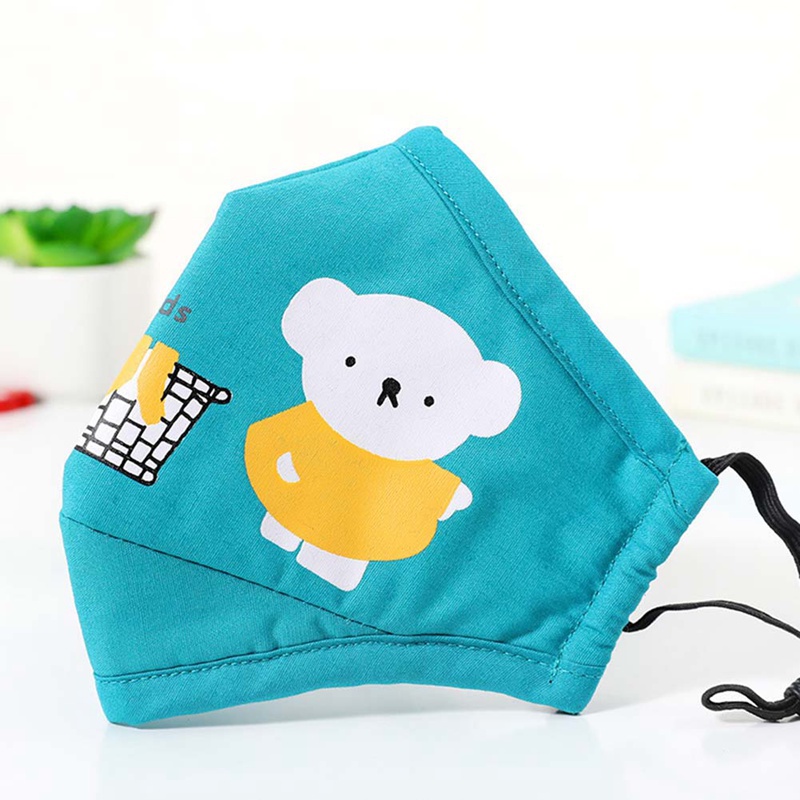 Khẩu trang vải cho trẻ em hình gấu đáng yêu ôm mặt có tấm lọc bụi mịn pm2.5 kháng khuẩn chống nuớc màu đẹp