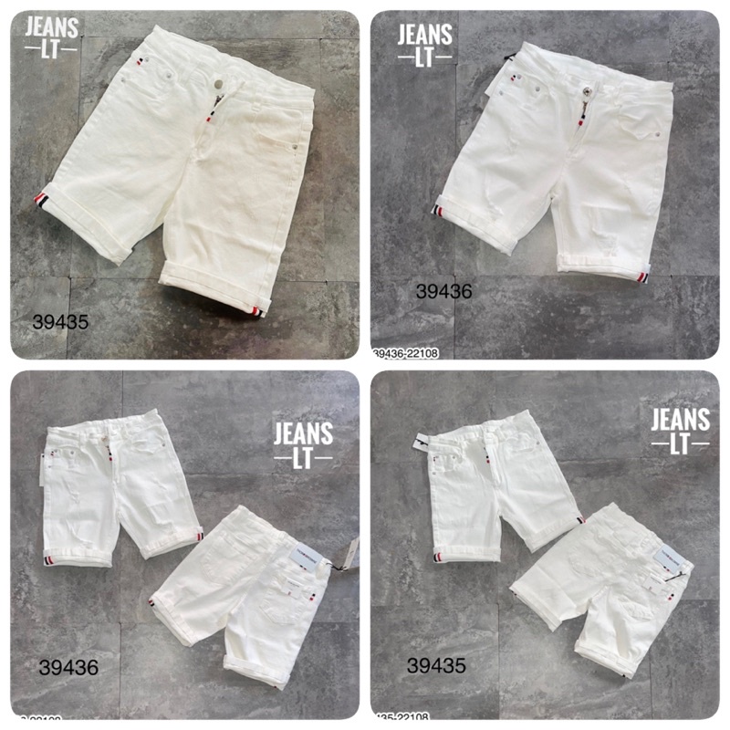 Quần Jean Ngố Thom Browne Trắng Đơn Giản - Quần Bò Ngố Màu Trắng Rách Nhẹ