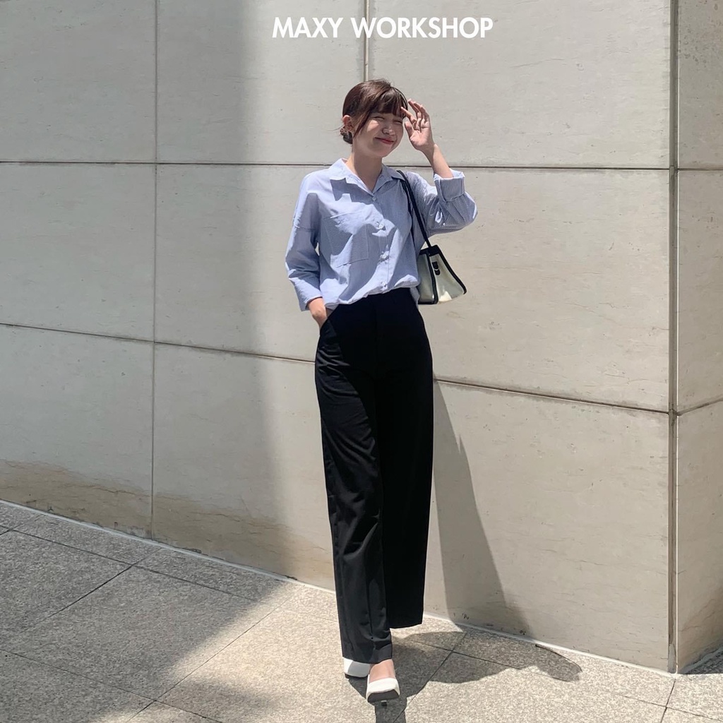 Áo sơ mi tay dài có túi họa tiết kẻ sọc thời trang Shirt Maxy Workshop