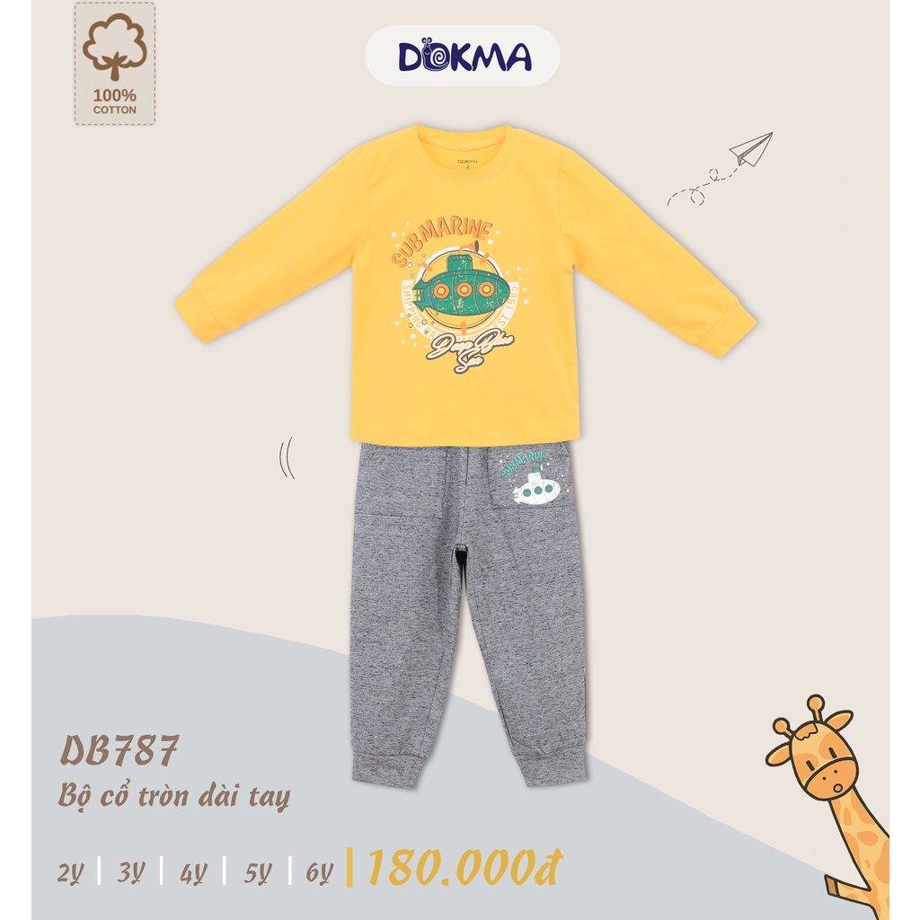 DB787 Bộ cổ tròn dài tay Dokma vải cotton mỏng (2-6T)