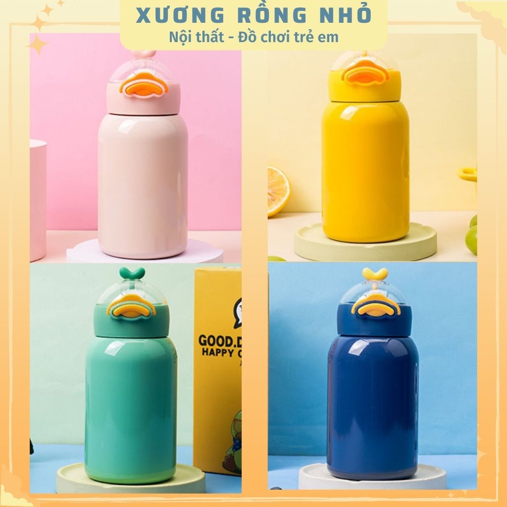 Bình Nước Giữ Nhiệt tặng kèm sticker Inox 304 Cao Cấp Hình Vịt Con, Bình Đựng Nước Đi Học Cho Bé tặng kèm stiker