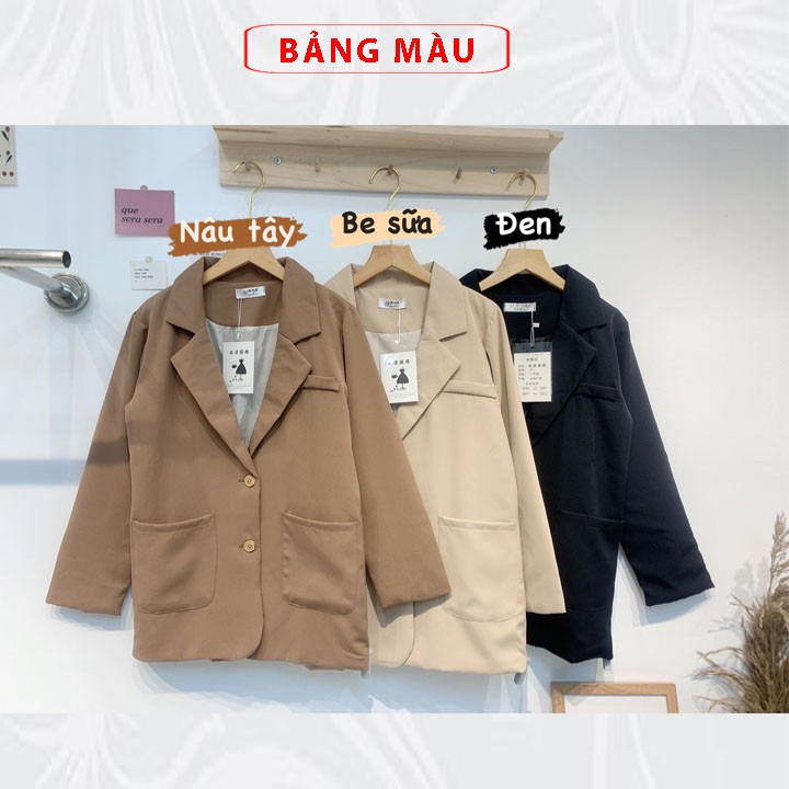 Áo vest nữ blazer 2 lớp Hàn Quốc trơn dáng rộng tay dài túi nắp kiểu bigsize công sở cá tính màu đen be nâu thời trang