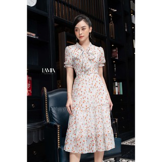 Đầm công sở nữ dáng xòe phối cổ thắt nơ Lamia Design LD095